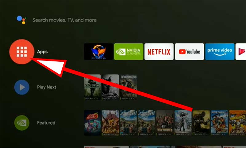 go to apps on nvidia Shield TV