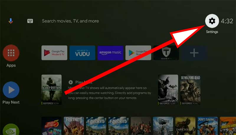 go to settings nvidia shield tv