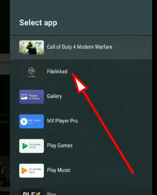 Select filelinked app from select app list