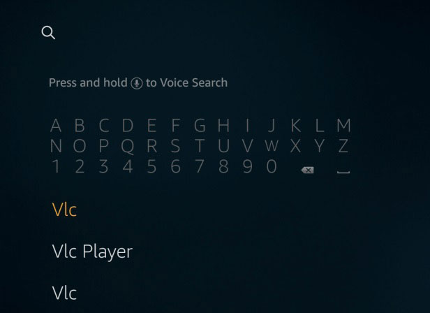 Search VLC on fire tv search tab