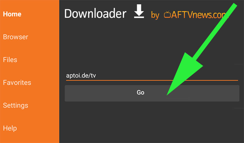 Downloading Aptoide TV using Downloader